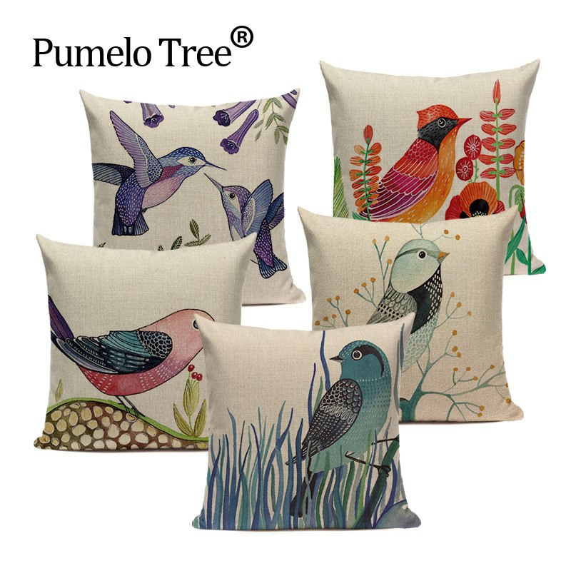 äο ȭ       Ȩ  Ʈ  μ  ̽  /Colorful Cartoon  pillows birds decorative Throw Pillow Linen cushions home Decor Knitted Te